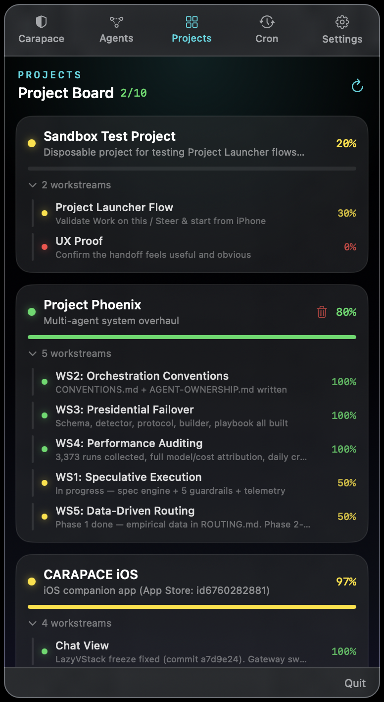 CARAPACE on Mac - Project Board